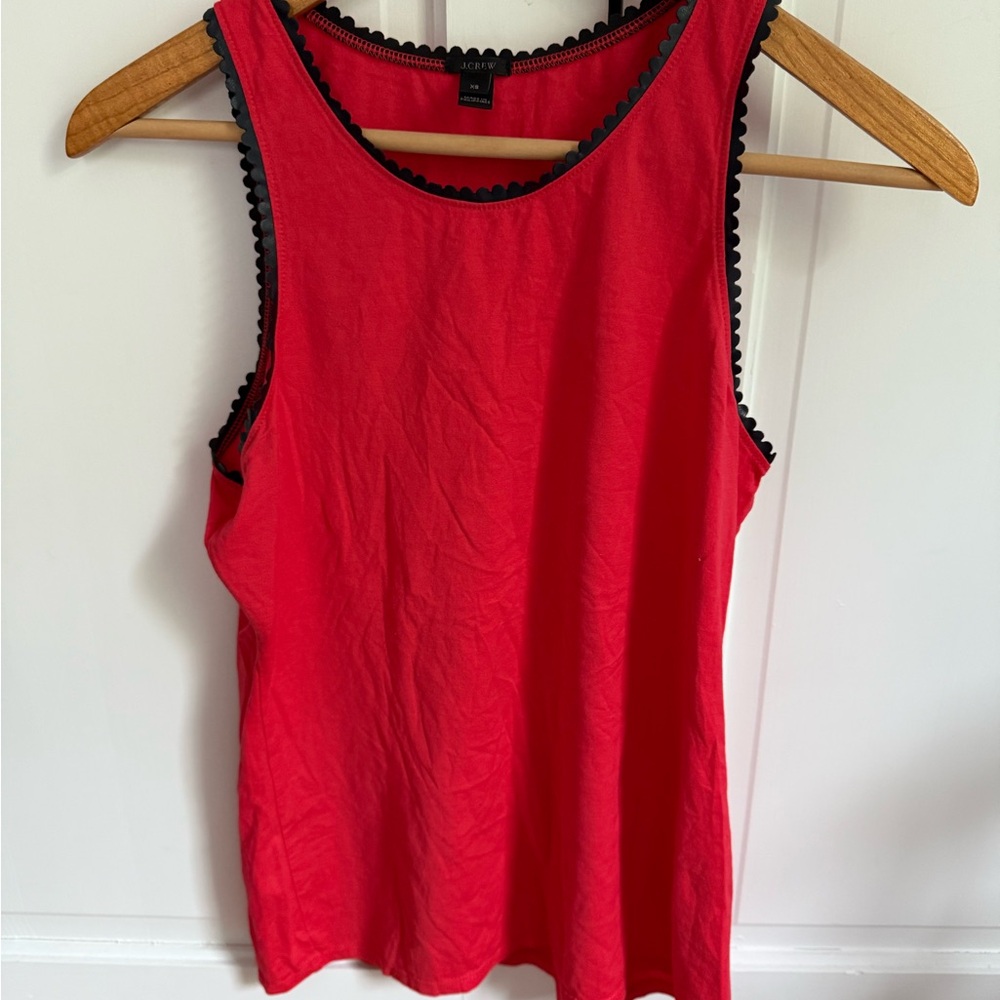 J. Crew XS Red Sleeveless Tank with Black Faux Leather Trim